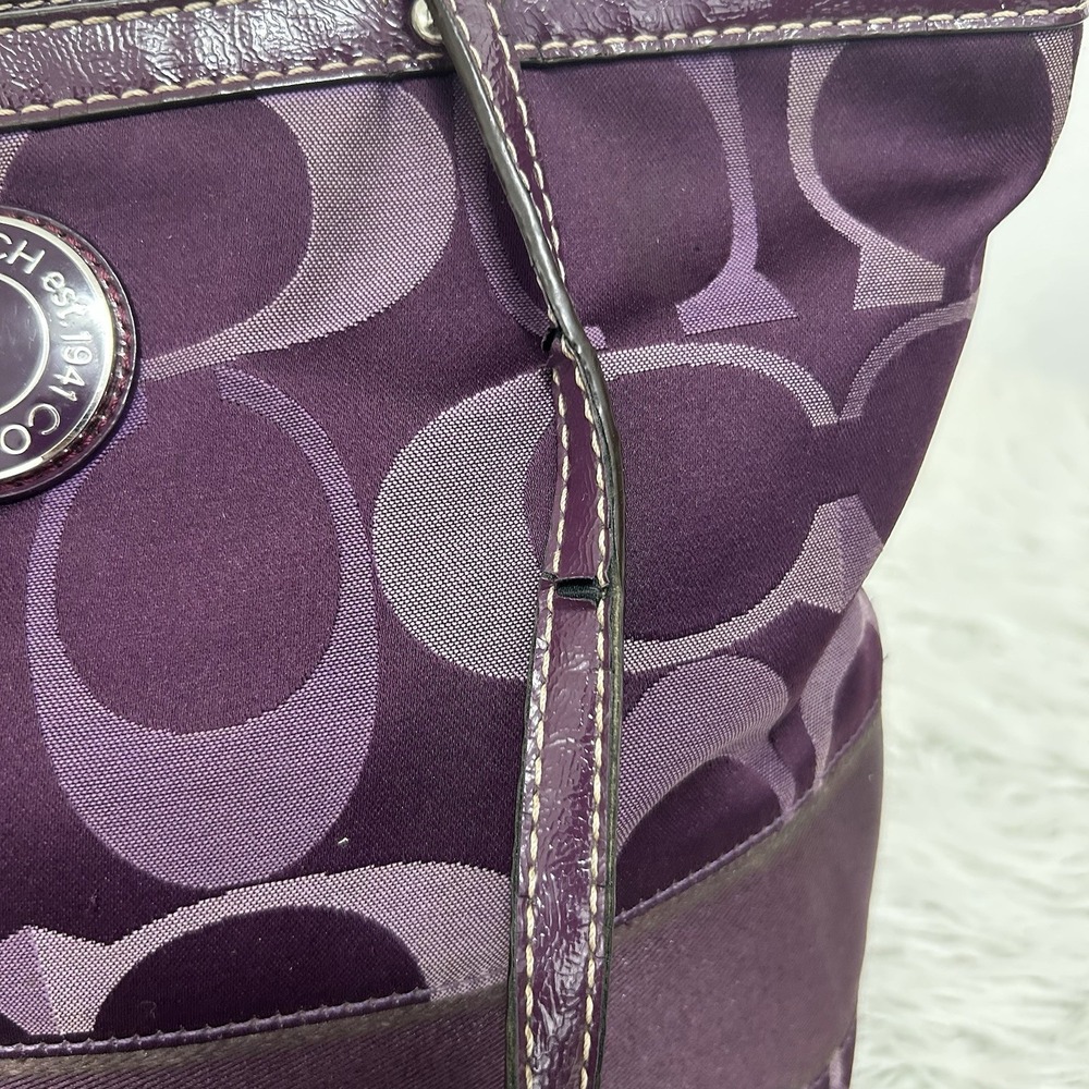 Coach 1941 est. No. 1260- F20018 Purple Canvas w/Leather trim Signature Stripe - Picture 5 of 14